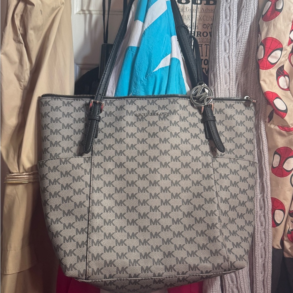 Michael Kors Black and Gray Monogram Tote